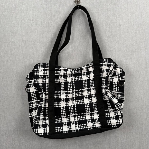 thirty-one Handbags - Thirty-one Black and White Houndstooth Plaid Canvas Tote Bag Travel Shoulder Bag